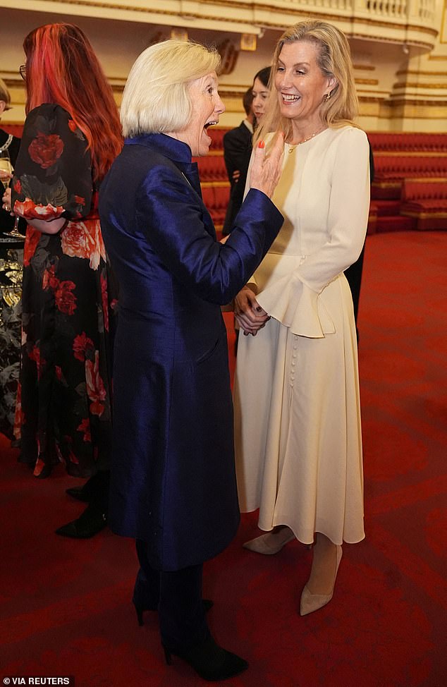 The Duchess of Edinburgh speaking to Tessa Munt during a reception hosted by King Charles III and Queen Camilla