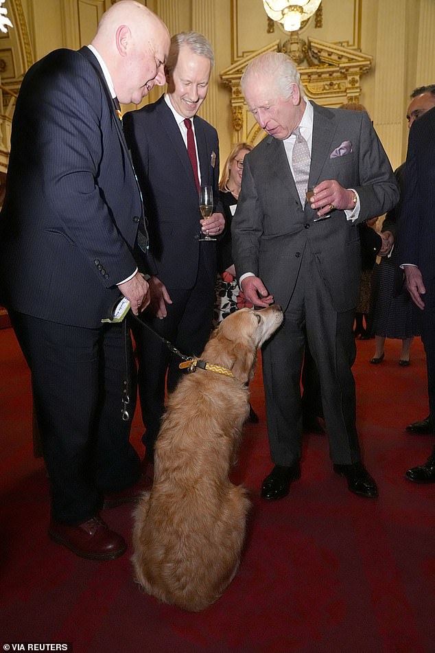 King Charles with Lib Dem MP Steve Darling and his guide dog Jennie