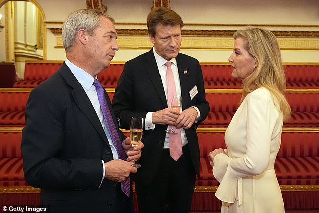 Reform UK leader Nigel Farage and Richard Tice speak to the Sophie, Duchess of Edinburgh