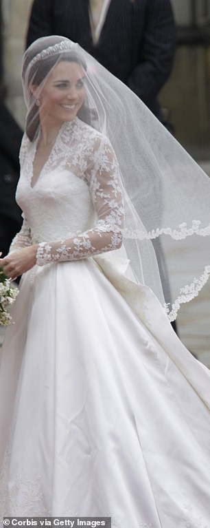 Similarly, Ivanka's wedding dress, designed by Vera Wang, featured layers of Chantilly and Lyon lace, complete with a voluminous skirt and semi-sheer sleeves