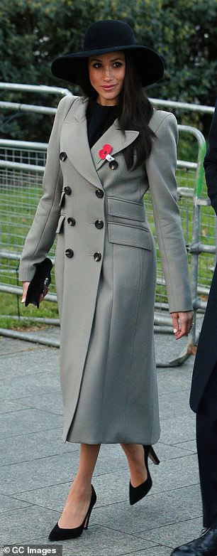 Meghan's bespoke Matthew Williamson coat featured oversized lapels and double pockets