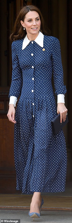 Kate first wore the vintage-inspired crepe de chine frock for Prince Charles' 70th birthday portrait, later revisiting the look at Bletchley Park