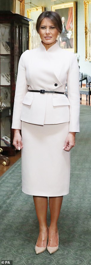 Ivanka stood alongside Her Majesty at Windsor Castle in a tailored Christian Dior skirt suit, offering a similarly refined aesthetic