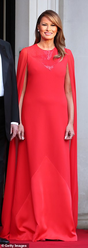 During Donald Trump's UK tour in 2019, Melania wore a Givenchy caped gown - coincidentally, a favourite designer of Meghan's