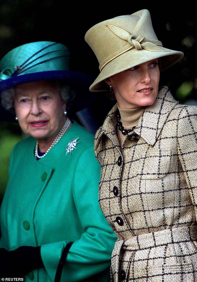 Queen Elizabeth II and her daughter-in-law Sophie arrive at St Mary Magdalene Church in Sandringham for the Christmas Day service in 2001