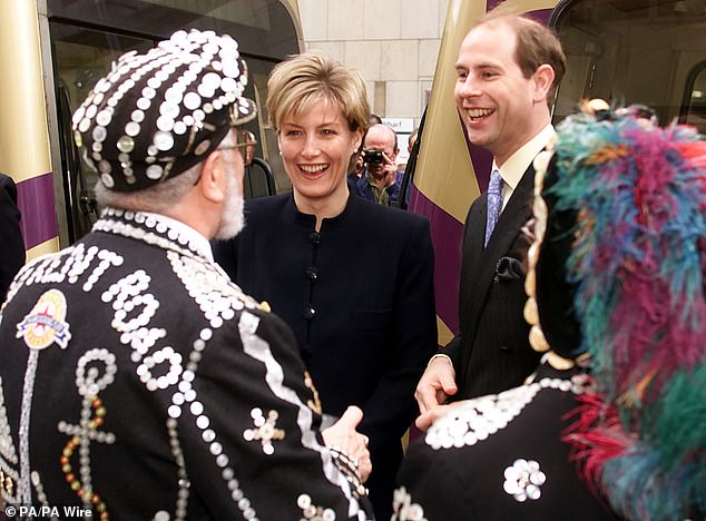 Sophie and Edward, then Countess of Wessex and the Earl of Wessex, at Canary Wharf Station on May 30, 2002