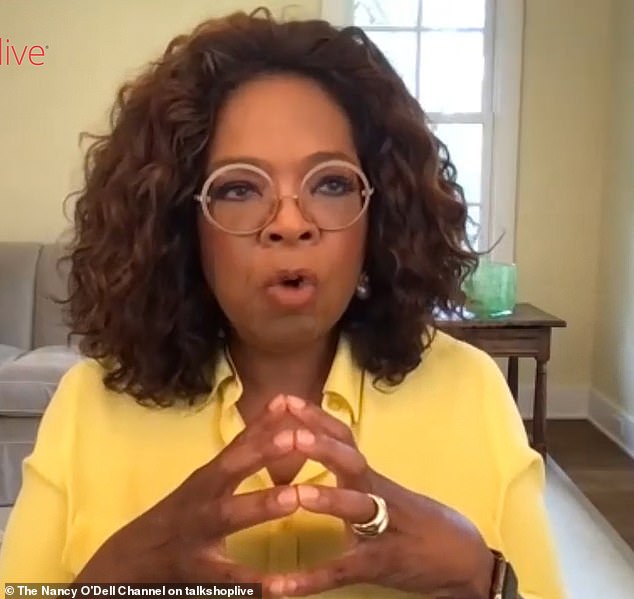 The month after the interview, Oprah (pictured) told an online talk show that she was 'surprised' that Meghan 'went all the way there' with allegations of racism