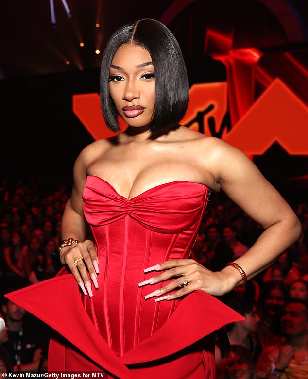 Megan Thee Stallion poses on stage during the 2024 MTV Video Music Awards at UBS Arena