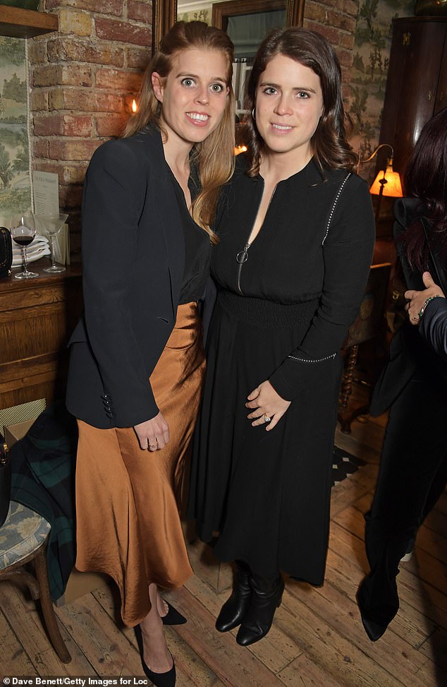 Princess Beatrice of York and Princess Eugenie of York attend a dinner together in November 2021