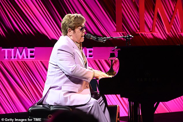 Elton John performs onstage during the 2024 A Year in TIME dinner at Current at Chelsea Piers on December 11