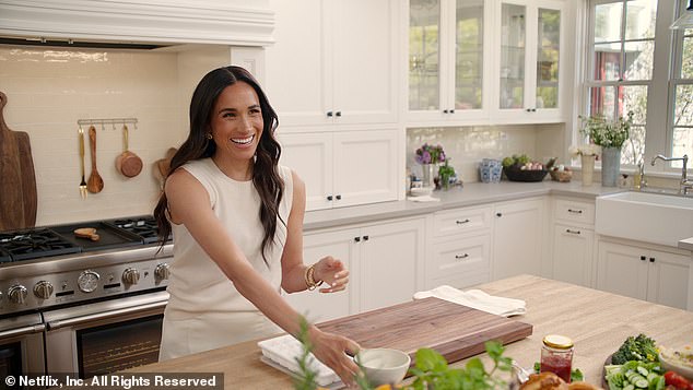 Meghan hired a studio near her home to film her new Netflix cooking series (pictured)