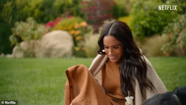 Meghan embraces al fresco dining in a picnic scene in the show - and she's armed with condiments for the food