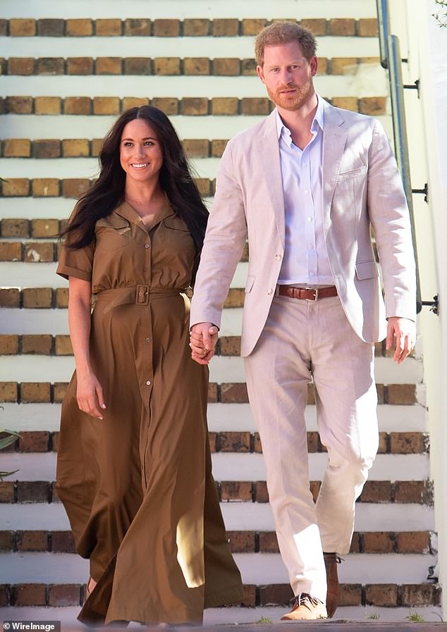 During the royal tour of South Africa in September 2019, Meghan wore a nutmeg floor-grazing shirt dress from LA-based brand Staud