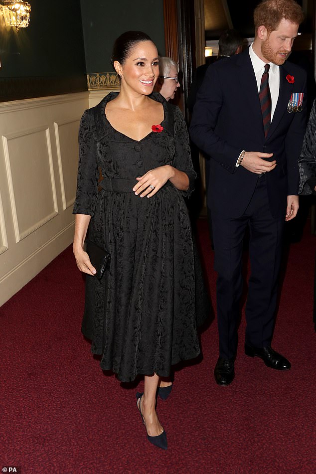 One of Meghan’s favourite pairs is the £645 Deneuve bow tie pump which she has worn on nine occasions. Here the bow detail perfectly complemented her floral jacquard Erdem dress at the 2019 Festival of Remembrance