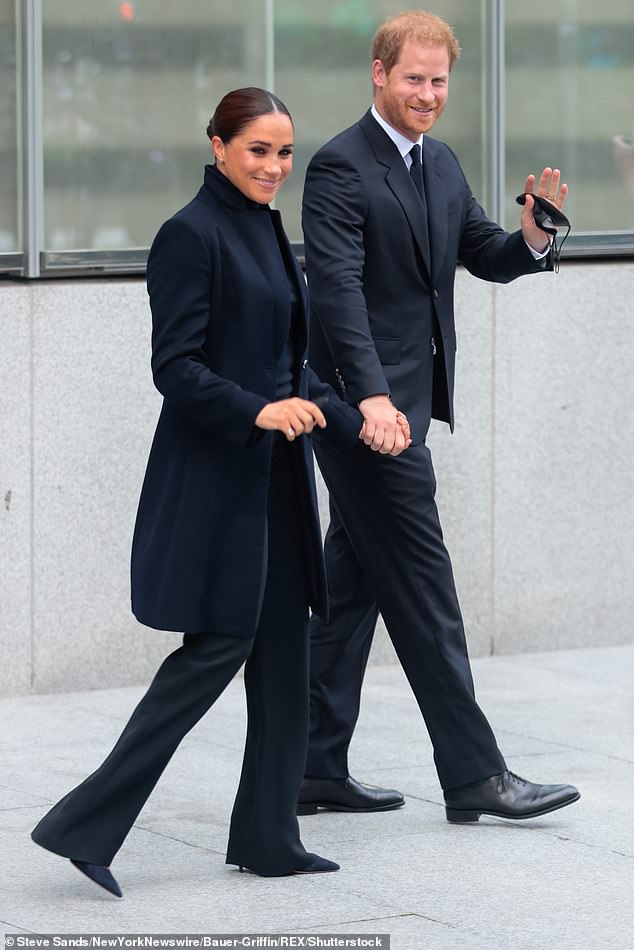 The Duke and Duchess of Sussex kicked off their trip to New York in 2021 with a visit to the One World Observatory. Meghan dressed in all over navy, giving her £565 Purist pumps a second outing