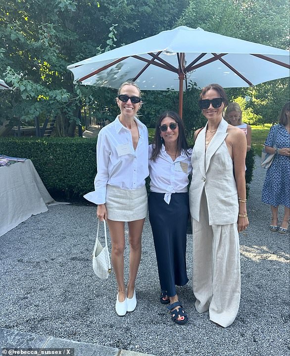 The Duchess of Sussex, seen here alongside designer Misha Nonoo and cosmetics owner Bobbi Brown, wore a vest and trousers combo that retails for around $870