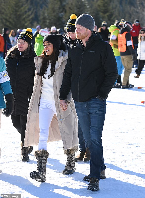 Meghan Markle looked every inch the snow queen as she stepped on to the slopes in Whistler, head to toe in winter whites