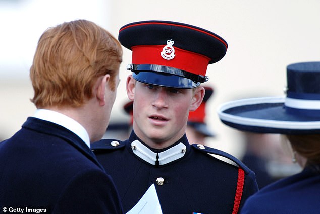 Harry talking to Mr Dyer at the prince's passing out Sovereign's Parade at Sandhurst Military Academy in 2006