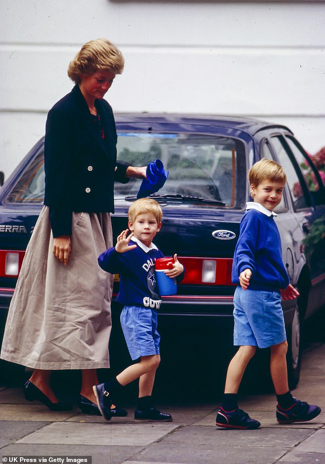 Princess Diana with Princes Harry and William as children back in 1988