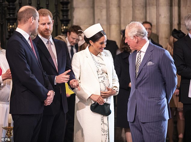 William, Harry, Meghan and Charles at a Commonwealth Service at Westminster Abbey in 2019