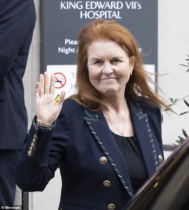 Sarah Ferguson pictured leaving King Edward VII's hospital in Marylebone on January 24 following a malignant melanoma diagnosis