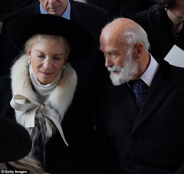 Princess Michael of Kent and Prince Michael of Kent attend the Thanksgiving Service for King Constantine of the Hellenes at St George's Chapel, Windsor, on February 27, 2024