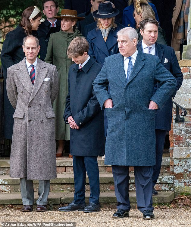 Andrew with Edward at the Christmas church service in Sandringham on December 25, 2023