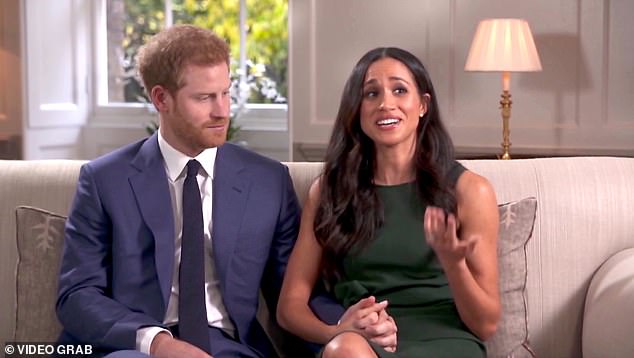 During her engagement interview with the BBC, Meghan wore a bottle green dress by Italian label P.A.R.O.S.H.