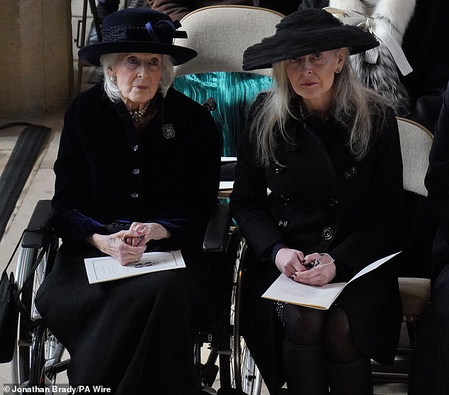 The Queen's cousin Princess Alexandra (left) with her daughter Marina Ogilvy (formerly Mowatt) at Windsor Castle for the late King Constantine of Greece on February 27, 2024