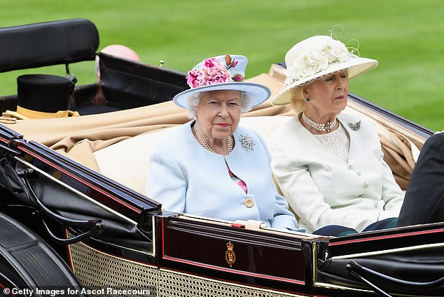 Queen Elizabeth II and Princess Alexandra, The Honourable Lady Ogilvy, arrive in the royal procession at Royal Ascot in June 2018