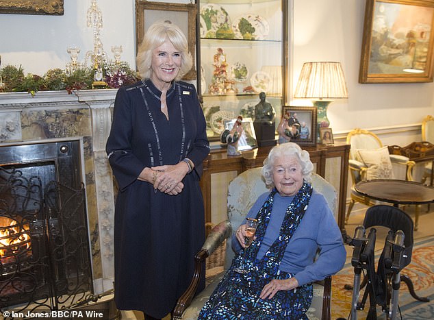 Queen Camilla pictured with June Spencer who starred in The Archers