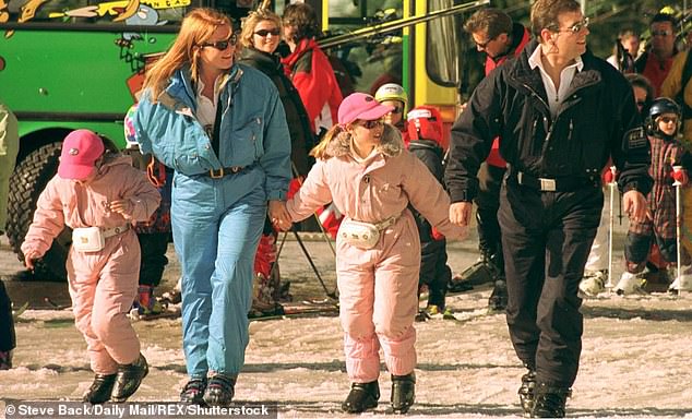 Prince Andrew in Verbier on his 38th birthday with Sarah Ferguson, Duchess of York and his two daughters Princess Eugenie and Beatrice