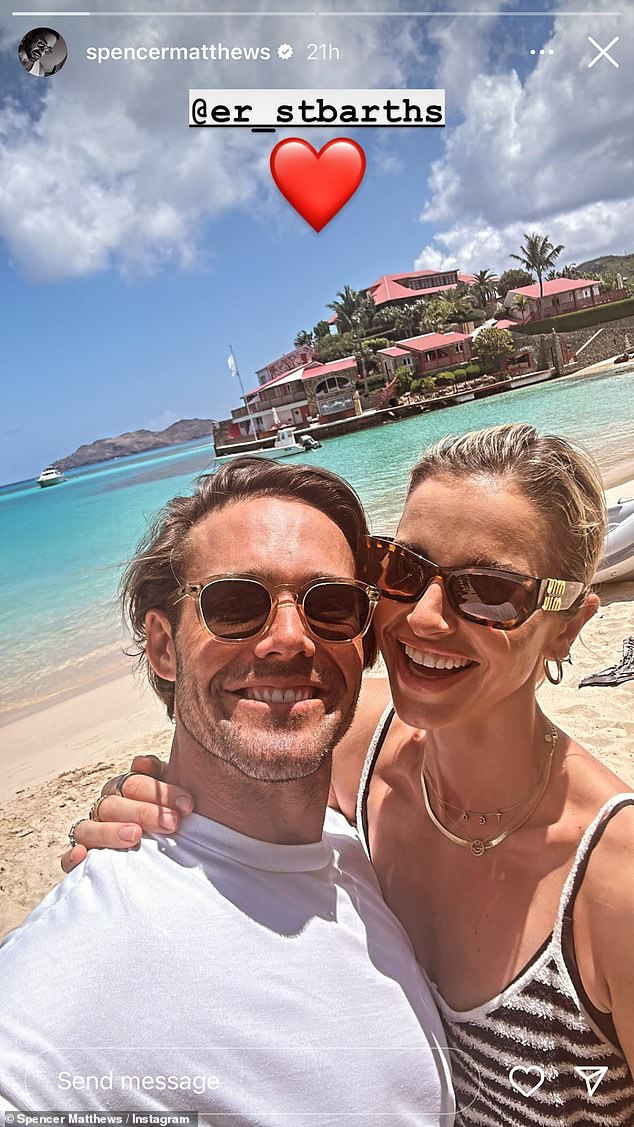 In April Spencer Matthews, the brother of Pippa's husband James Matthews, and his wife Vogue Williams shared a picture of them enjoying their sun-soaked holiday in St Barts on the beach before taking  a paddle board session