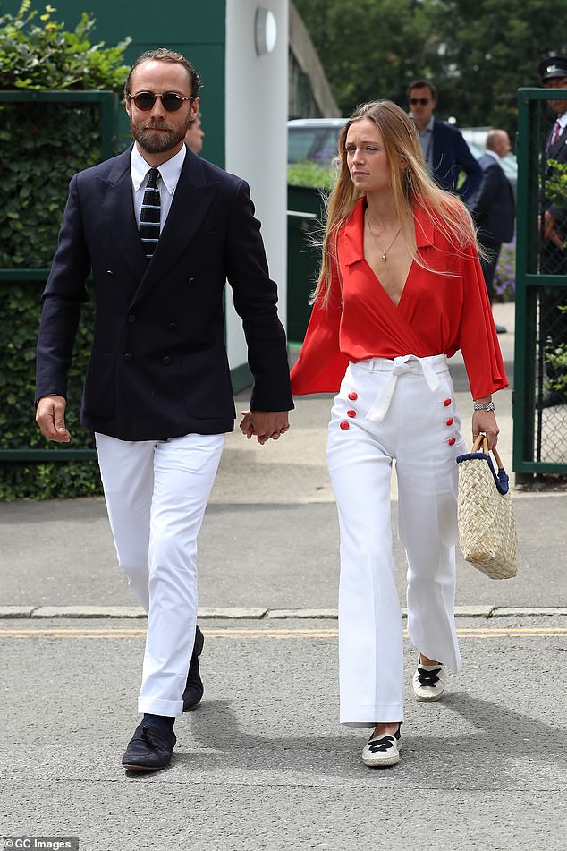 James Middleton and Alizee Thevenet attend the Men's Final Day at Wimbledon 2019