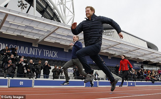 The trio raced at a London Marathon Training Day for their charity Heads Together at the Queen Elizabeth Olympic Park on February 5, 2017