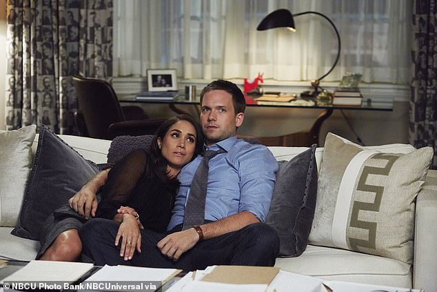 Meghan pictured in episode 612 of Suits, with Patrick Adams as Michael Ross