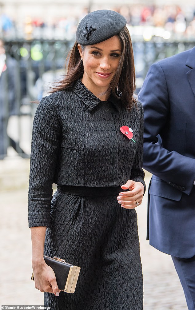 For the Anzac Day memorial service at Westminster Abbey in 2018, the Duchess wore an all-black ensemble, pairing it with another custom beret by Philip Treacy