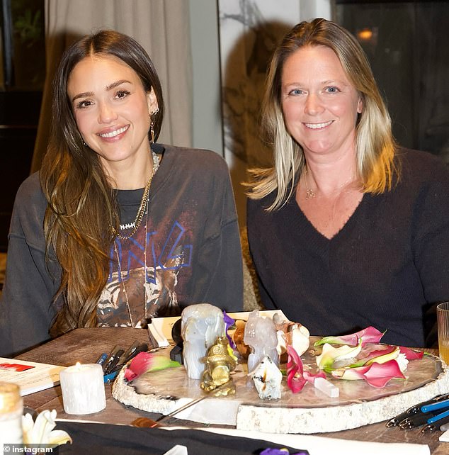 Jessica Alba pictured with Jill Wintersteen, who is the founder of Spirit Daughter and led a New Moon ceremony at the birthday party