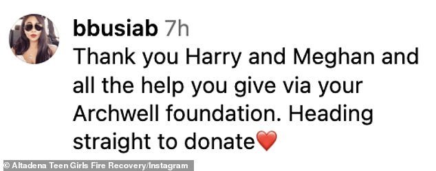 Many rushed to the comments to thank Harry and Meghan, who inspired them to also donate