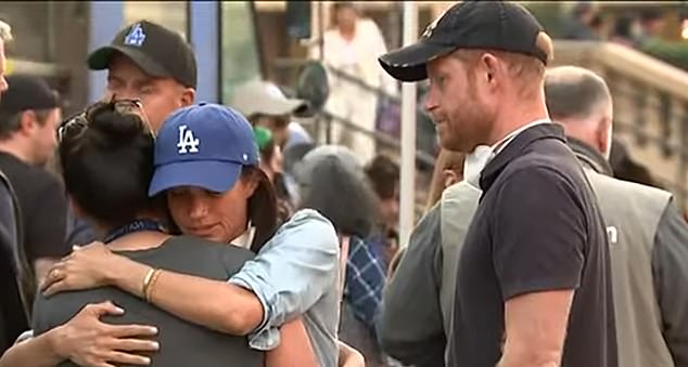 It comes after the Duke and Duchess of Sussex have made an appearance at a food bank as they comforted victims and first responders amid the ongoing fires in LA