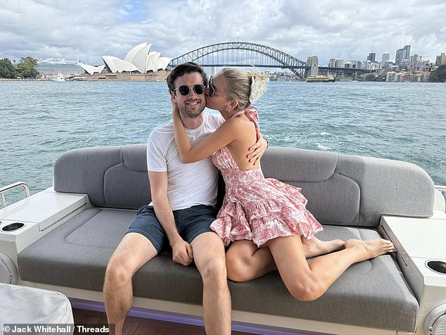 Jack and his model fiancee Roxy Horner seen on Sydney Harbour