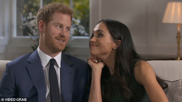 One image from the engagement interview showed Meghan leaning into Harry's space with confidence