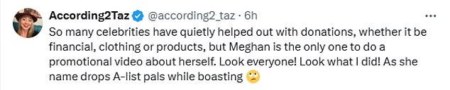 Social media users took to Twitter/X to criticise the motive behind Meghan's video