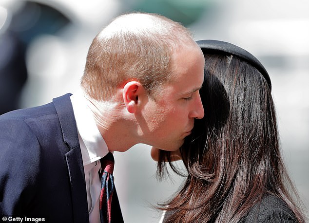 Now, a new book by royal expert and journalist Tom Quinn has echoed these claims, suggesting that the American former actress' tactile manner made the heir to the British throne 'uncomfortable'. Picture, Prince William and Meghan greeting one another in April 2018