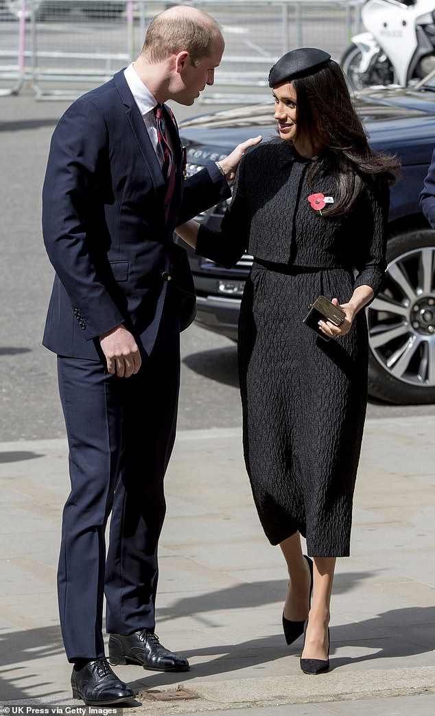 Both Meghan Markle and Prince Harry have insisted that Prince William and his wife, the Princess of Wales, found the Duchess of Sussex 's love of hugging 'jarring'. Pictured, Prince William and Meghan Markle in April 2018 in London