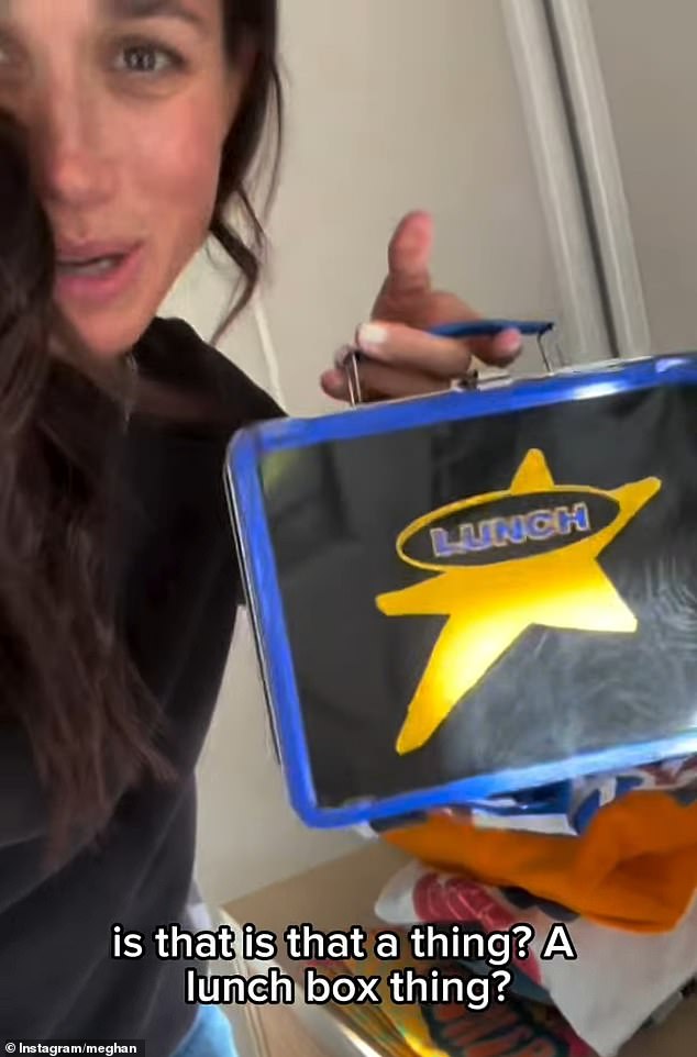 The merch included a lunch box - a favourite of Billie Eilish fans and a reference to a recent hit by the US star - which seemed to puzzle Meghan in her Instagram video