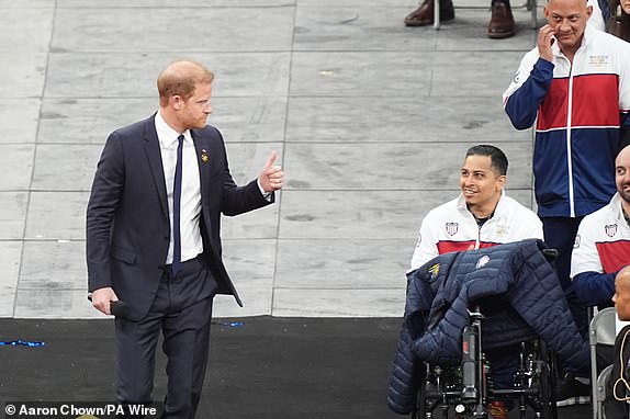 The Duke of Sussex gives a thumbs up to athletes at the opening ceremony of the 2025 Invictus Games at BC Place in Vancouver, Canada. The games will take place across Vancouver and Whistler. Picture date: Saturday February 8, 2025. PA Photo. See PA story ROYAL Invictus. Photo credit should read: Aaron Chown/PA Wire