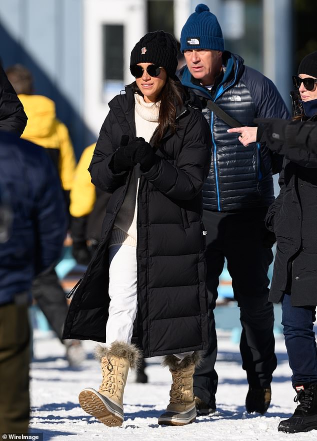 In the clip, an instructor tells the seemingly nervous mother-of-two (pictured) to lean back into the tube before she lets out a scream and slips down the slope