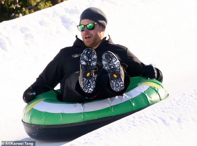 The Duke of Sussex also tried his hand at Tubing during the Friends and Family Tubing Event