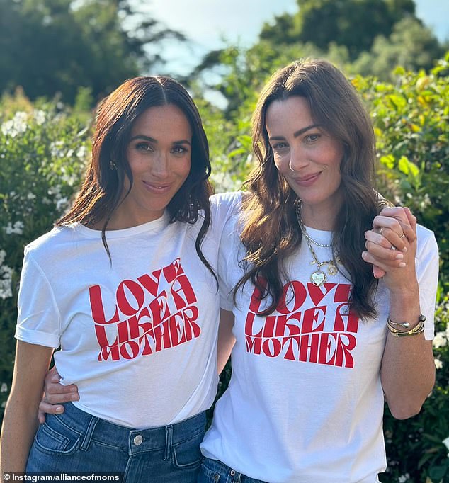 The Duchess posed in a 'love like a mother' T-shirt, with proceeds from the sale of the shirts going towards 'essential services, education, and advocacy so that young parents in foster care and their children can heal and thrive', Zajfen said